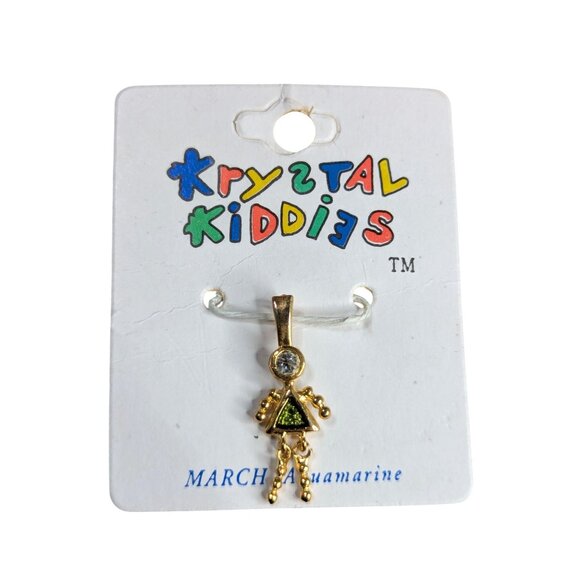 Krystal Kiddies March Aquamarine Birthstone Charm Gold-Plated Baby Pendant - Picture 1 of 2